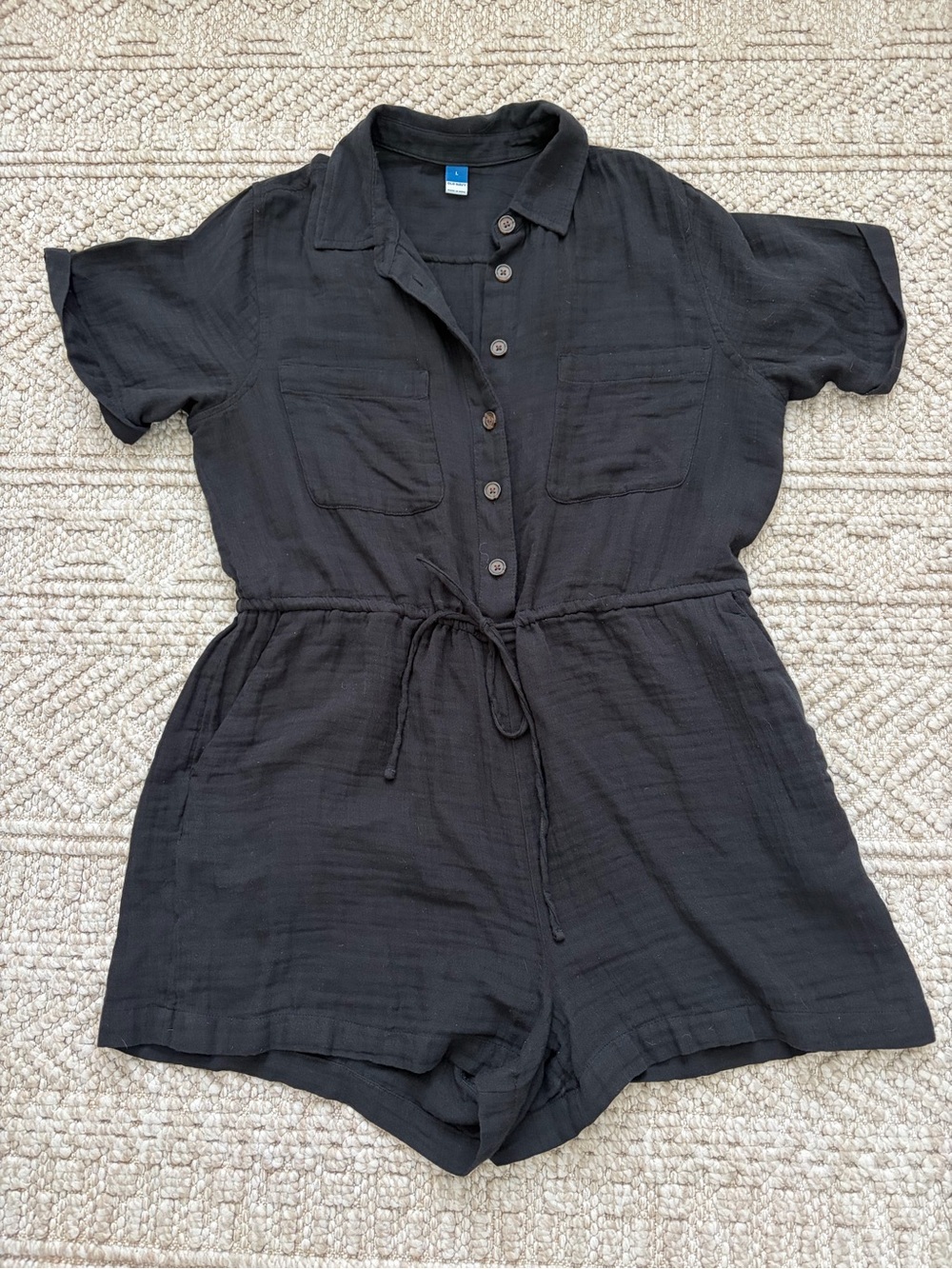Old Navy Black Button-Front Short Sleeve Romper